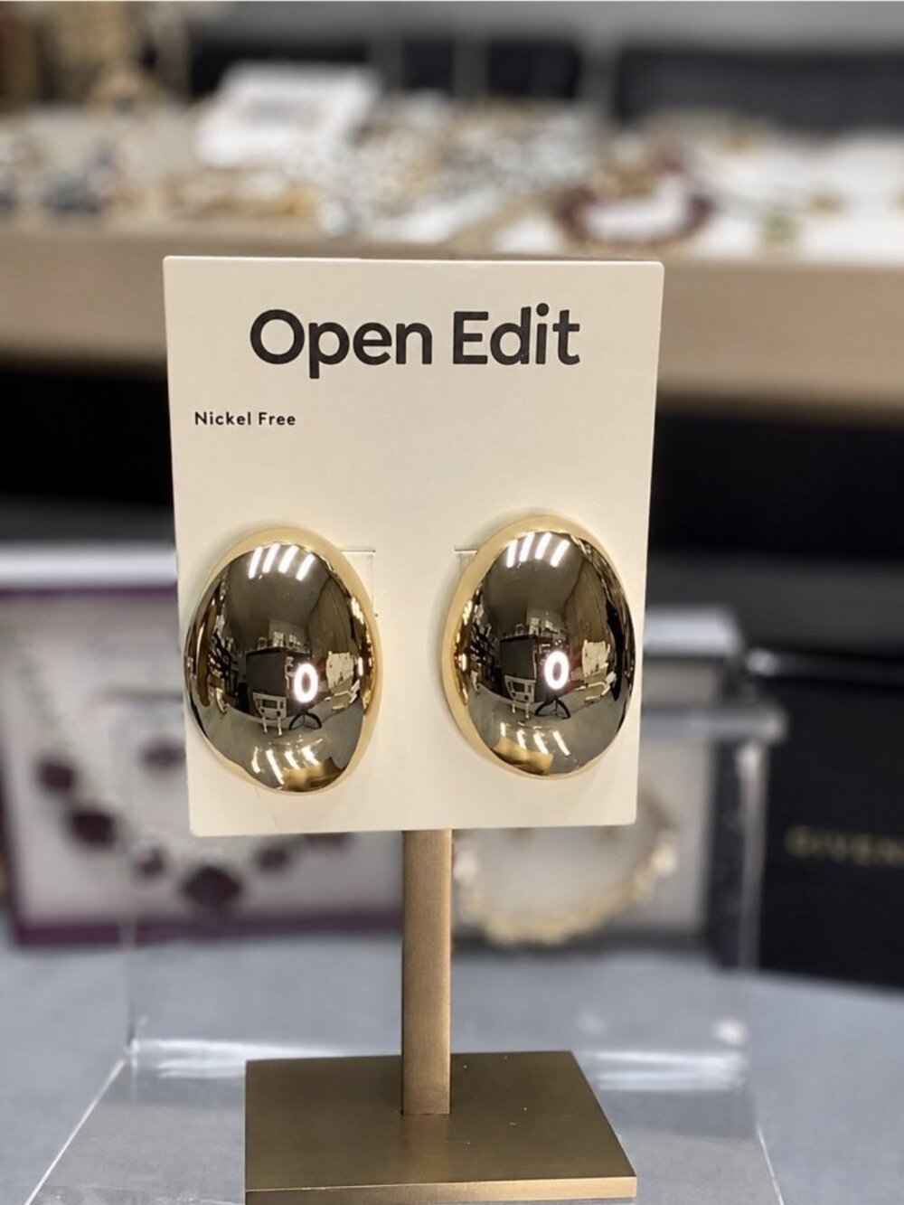 OPEN EDIT Puffy Oval Button 1.5" Shiny Gold Rhodium Nickel Free Earrings NEW